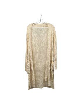 L Love Womens Open Crochet Cardigan Duster Open Cream Size Medium Pockets